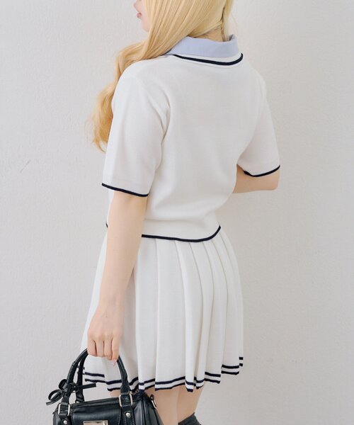 continuer de NICE CLAUP(コンティニューデナイスクラップ)の「【ガーリー好きにオススメ】W衿ポロ+ミニプリーツスカート(ワンピース・レディース・トップグレー/オフホワイト/ネイビー・FREE)」の13枚目の写真