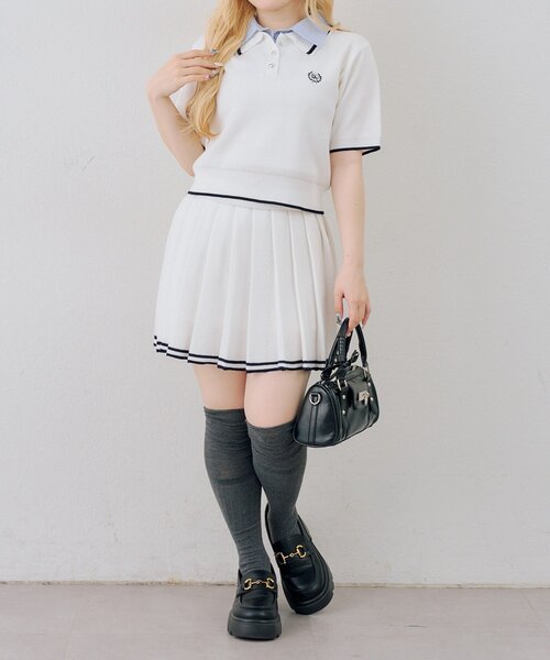 continuer de NICE CLAUP(コンティニューデナイスクラップ)の「【ガーリー好きにオススメ】W衿ポロ+ミニプリーツスカート(ワンピース・レディース・トップグレー/オフホワイト/ネイビー・FREE)」の14枚目の写真