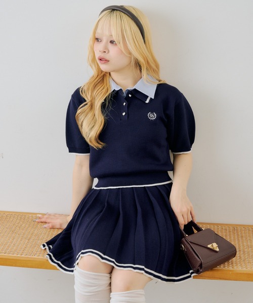 セール】【ガーリー好きにオススメ】W衿ポロ+ミニプリーツスカート