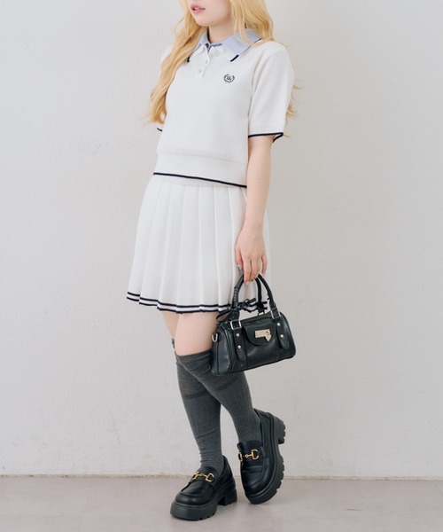 セール】【ガーリー好きにオススメ】W衿ポロ+ミニプリーツスカート