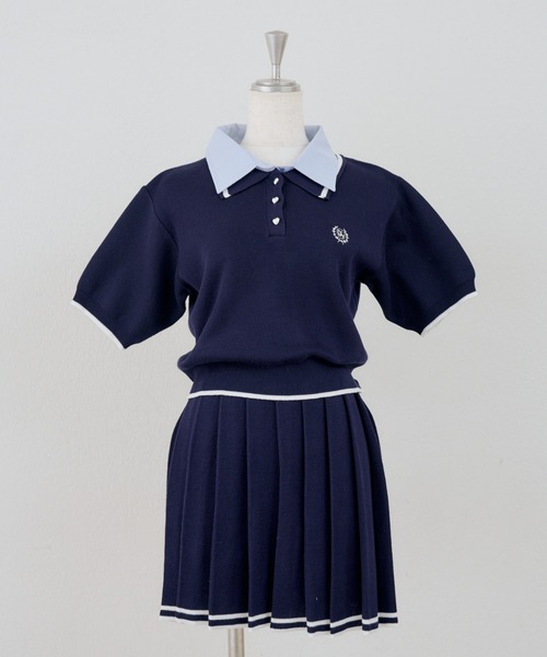 continuer de NICE CLAUP(コンティニューデナイスクラップ)の「【ガーリー好きにオススメ】W衿ポロ+ミニプリーツスカート(ワンピース・レディース・トップグレー/オフホワイト/ネイビー・FREE)」の4枚目の写真