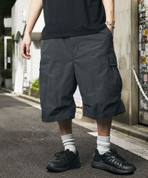 <UVカット・速乾> Quick Dry Fabric ワイドシルエット ポリリップクロス ショートカーゴパンツ 短パン ハーフパンツ ショートパンツ 限定展開