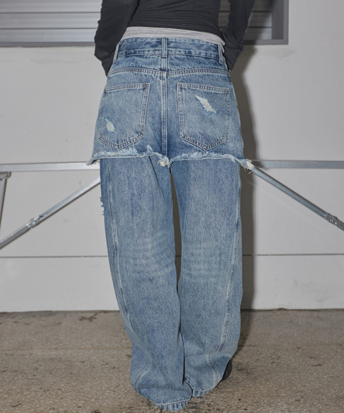 RENSE（レンセ）の「Layered Skirt Denim Pants Blue（デニムパンツ・レディース・その他・MEDIUM/SMALL）」の2枚目の写真