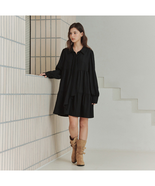 ZEROSTREET（ゼロストリート）の「[2カラー] リボンシャーリングワンピース（ワンピース・レディース・アイボリー/ブラック・SMALL/MEDIUM）」の2枚目の写真