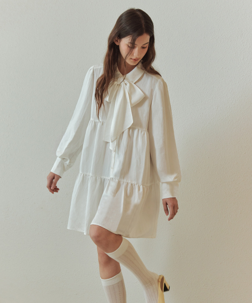 ZEROSTREET（ゼロストリート）の「[2カラー] リボンシャーリングワンピース（ワンピース・レディース・アイボリー/ブラック・SMALL/MEDIUM）」の5枚目の写真