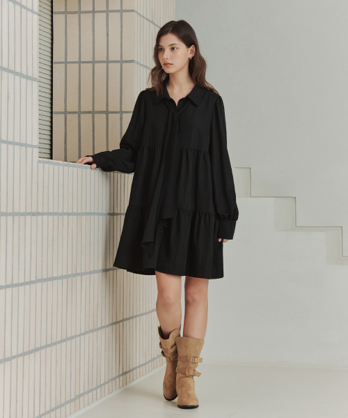 ZEROSTREET（ゼロストリート）の「[2カラー] リボンシャーリングワンピース（ワンピース・レディース・アイボリー/ブラック・SMALL/MEDIUM）」の6枚目の写真