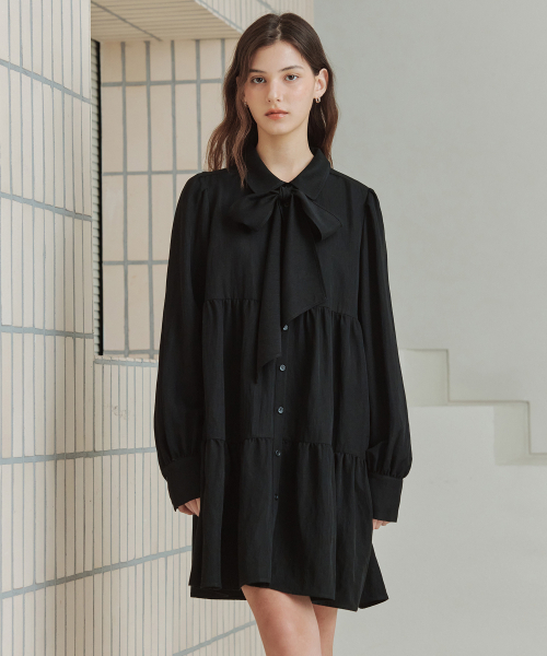 ZEROSTREET（ゼロストリート）の「[2カラー] リボンシャーリングワンピース（ワンピース・レディース・アイボリー/ブラック・SMALL/MEDIUM）」の7枚目の写真