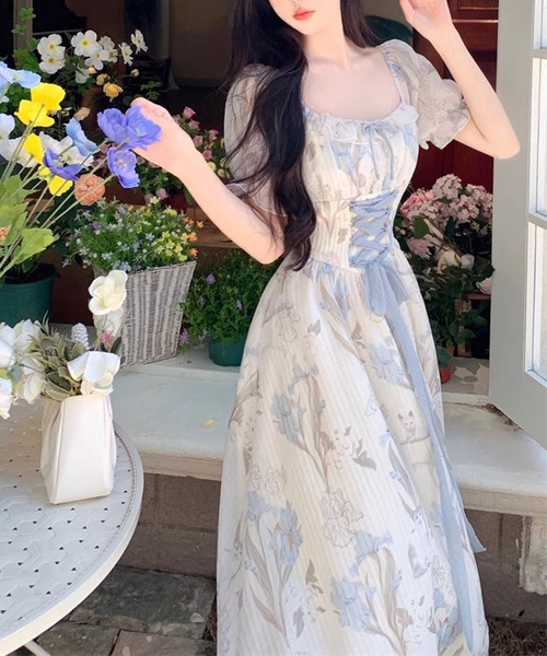 ＆soiree（アンドソワレ）の「フロントレースアップパフスリーブワンピース（ワンピース・レディース・サックスブルー・X-LARGE/LARGE/MEDIUM/SMALL）」の6枚目の写真