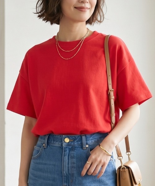 MULEXS(ミューレクス)の「半袖Tシャツ / コットン100% ヘビーウェイト オーバーサイズ ベーシックカットソー(Tシャツ/カットソー・レディース・ライトベージュ/レッド/カーキ/イエロー・L/M)」の1枚目の写真