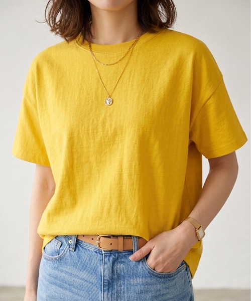 MULEXS(ミューレクス)の「半袖Tシャツ / コットン100% ヘビーウェイト オーバーサイズ ベーシックカットソー(Tシャツ/カットソー・レディース・ライトベージュ/レッド/カーキ/イエロー・L/M)」の4枚目の写真