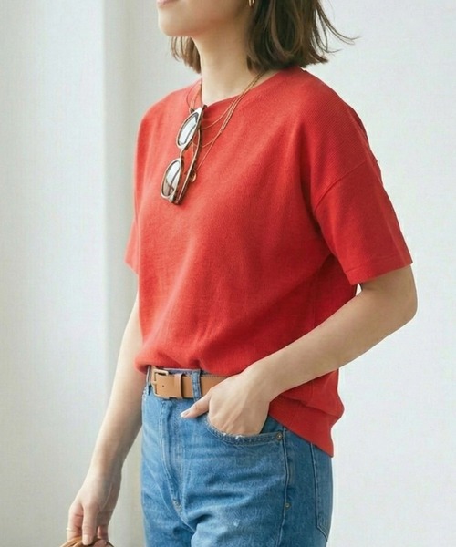 MULEXS(ミューレクス)の「半袖Tシャツ / コットン100% ヘビーウェイト オーバーサイズ ベーシックカットソー(Tシャツ/カットソー・レディース・ライトベージュ/レッド/カーキ/イエロー・L/M)」の7枚目の写真