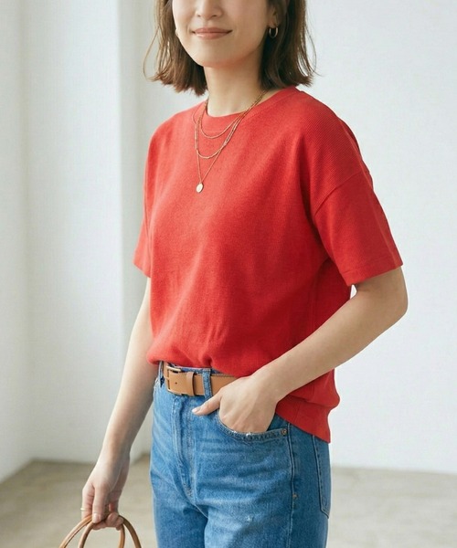 MULEXS(ミューレクス)の「半袖Tシャツ / コットン100% ヘビーウェイト オーバーサイズ ベーシックカットソー(Tシャツ/カットソー・レディース・ライトベージュ/レッド/カーキ/イエロー・L/M)」の6枚目の写真