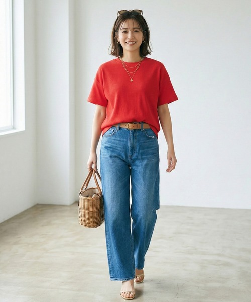 MULEXS(ミューレクス)の「半袖Tシャツ / コットン100% ヘビーウェイト オーバーサイズ ベーシックカットソー(Tシャツ/カットソー・レディース・ライトベージュ/レッド/カーキ/イエロー・L/M)」の9枚目の写真