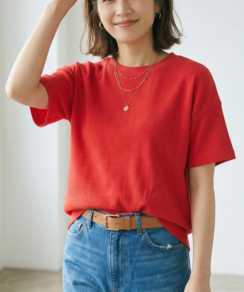 MULEXS(ミューレクス)の「半袖Tシャツ / コットン100% ヘビーウェイト オーバーサイズ ベーシックカットソー(Tシャツ/カットソー・レディース・ライトベージュ/レッド/カーキ/イエロー・L/M)」の5枚目の写真