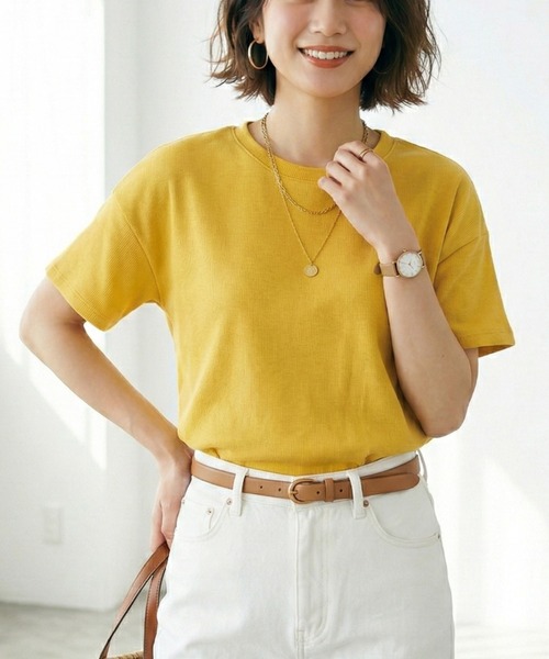 MULEXS(ミューレクス)の「半袖Tシャツ / コットン100% ヘビーウェイト オーバーサイズ ベーシックカットソー(Tシャツ/カットソー・レディース・ライトベージュ/レッド/カーキ/イエロー・L/M)」の16枚目の写真