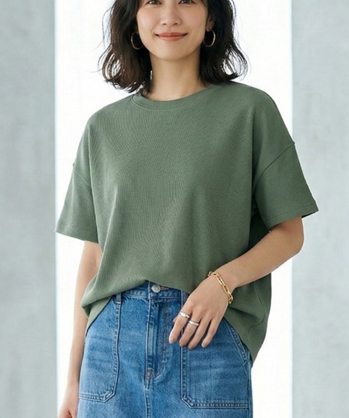 MULEXS(ミューレクス)の「半袖Tシャツ / コットン100% ヘビーウェイト オーバーサイズ ベーシックカットソー(Tシャツ/カットソー・レディース・ライトベージュ/レッド/カーキ/イエロー・L/M)」の18枚目の写真