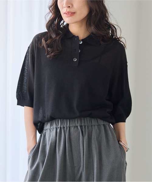 for/c(フォーシー)の「ラメシアーニットポロ【サスティナブル】(ニット/セーター・レディース・イエロー/ブラック/グレー/オフホワイト・M/L)」の13枚目の写真