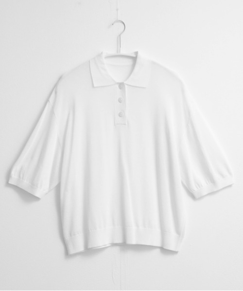 for/c(フォーシー)の「ラメシアーニットポロ【サスティナブル】(ニット/セーター・レディース・イエロー/ブラック/グレー/オフホワイト・M/L)」の5枚目の写真