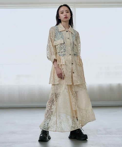 HARE（ハレ）の「メッシュジャガードステンシャツブルゾン(HARE)（シャツ/ブラウス・レディース・オフホワイト/ブラック・FREE）」の12枚目の写真