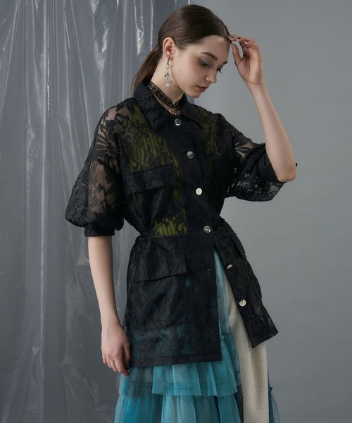 HARE（ハレ）の「メッシュジャガードステンシャツブルゾン(HARE)（シャツ/ブラウス・レディース・オフホワイト/ブラック・FREE）」の8枚目の写真