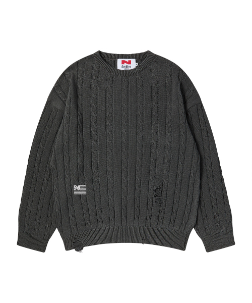 Beyond Closet（-）の「[コレクションライン] ヴィンテージダメージポイントケーブルニットチャコールグレー（ニット/セーター・メンズ・その他・MEDIUM/LARGE）」の2枚目の写真