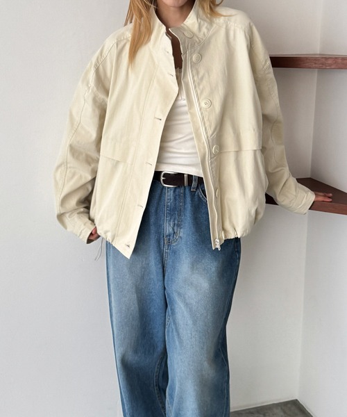 CANAL JEAN(キャナルジーン)の「HARING コットンナイロンブルゾン(ブルゾン・レディース・ネイビー/アイボリー・ONE SIZE)」の2枚目の写真