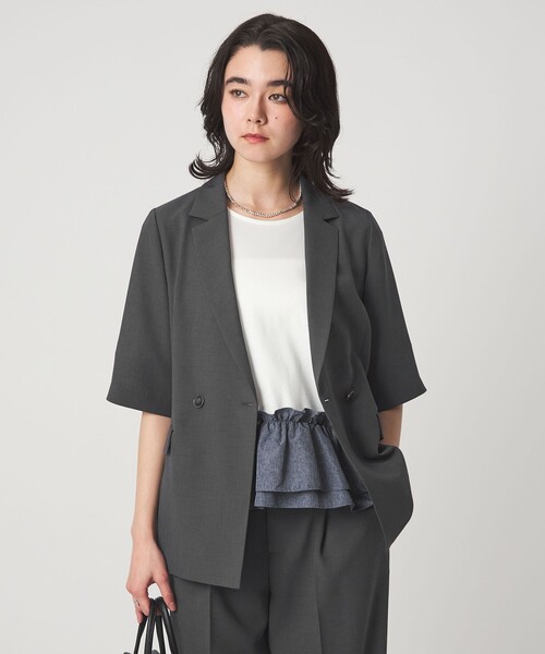 美品 グリーンレーベルリラクシング コットンリネンウール チャイナジャケット 黒 green label relaxing（グリーンレーベルリラクシング） ジャケット