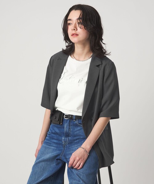 green label relaxing（グリーンレーベルリラクシング）の「エアシカル ハーフスリーブ ジャケット  マシンウォッシャブル 接触冷感 通気性（テーラードジャケット・レディース・モカ/ダークグレー・38/36）」の16枚目の写真