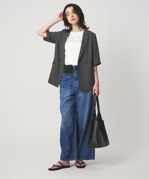 green label relaxing（グリーンレーベルリラクシング）の「エアシカル ハーフスリーブ ジャケット  マシンウォッシャブル 接触冷感 通気性（テーラードジャケット・レディース・モカ/ダークグレー・38/36）」の17枚目の写真