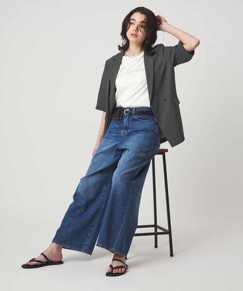 green label relaxing（グリーンレーベルリラクシング）の「エアシカル ハーフスリーブ ジャケット  マシンウォッシャブル 接触冷感 通気性（テーラードジャケット・レディース・モカ/ダークグレー・38/36）」の18枚目の写真