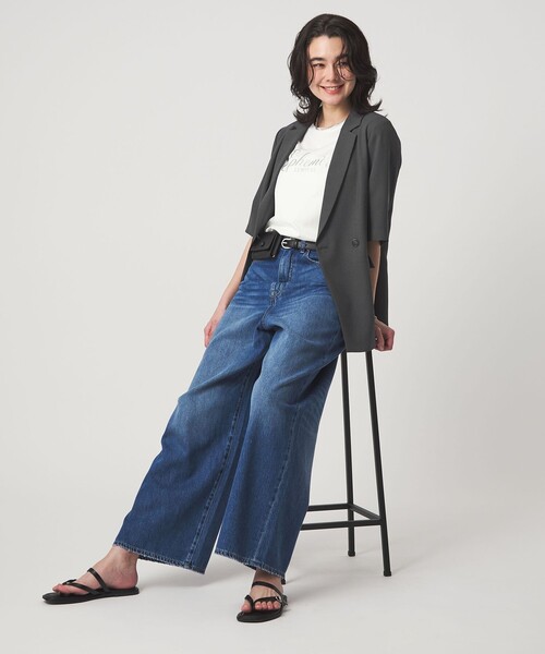 green label relaxing（グリーンレーベルリラクシング）の「エアシカル ハーフスリーブ ジャケット  マシンウォッシャブル 接触冷感 通気性（テーラードジャケット・レディース・モカ/ダークグレー・38/36）」の19枚目の写真