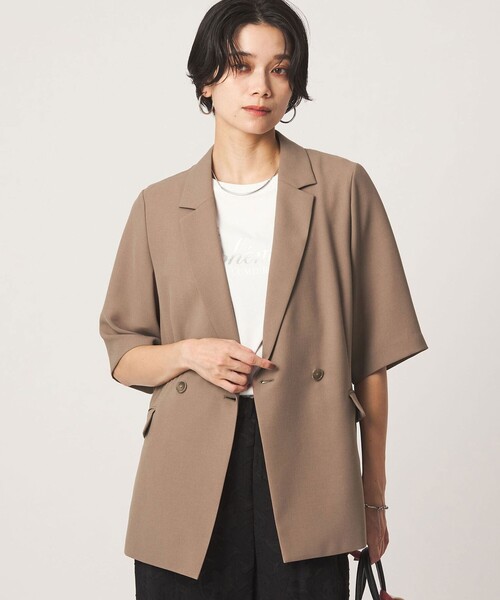 green label relaxing（グリーンレーベルリラクシング）の「エアシカル ハーフスリーブ ジャケット  マシンウォッシャブル 接触冷感 通気性（テーラードジャケット・レディース・モカ/ダークグレー・38/36）」の21枚目の写真