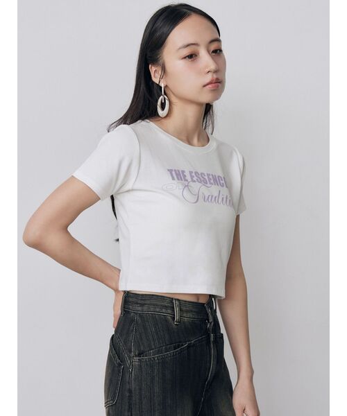 MURUA（ムルーア）の「MIXタイプフェイスクロップドTシャツ（Tシャツ/カットソー・レディース・ピンク/ホワイト/ブラック・FREE）」の9枚目の写真