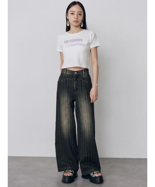 MURUA（ムルーア）の「MIXタイプフェイスクロップドTシャツ（Tシャツ/カットソー・レディース・ピンク/ホワイト/ブラック・FREE）」の12枚目の写真