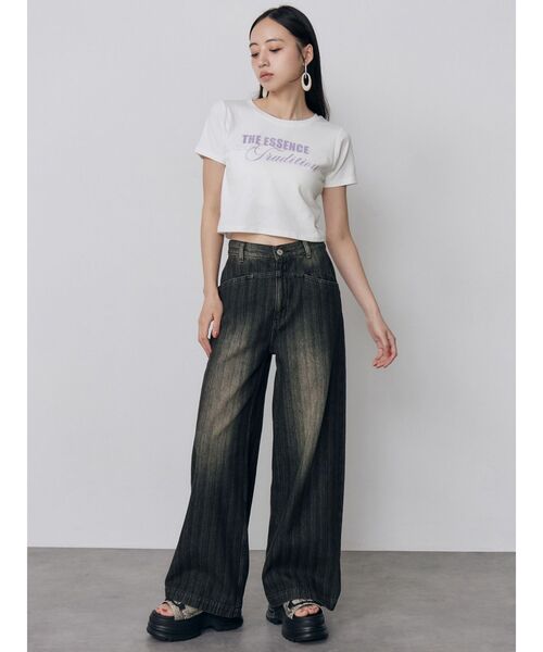 MURUA（ムルーア）の「MIXタイプフェイスクロップドTシャツ（Tシャツ/カットソー・レディース・ピンク/ホワイト/ブラック・FREE）」の13枚目の写真