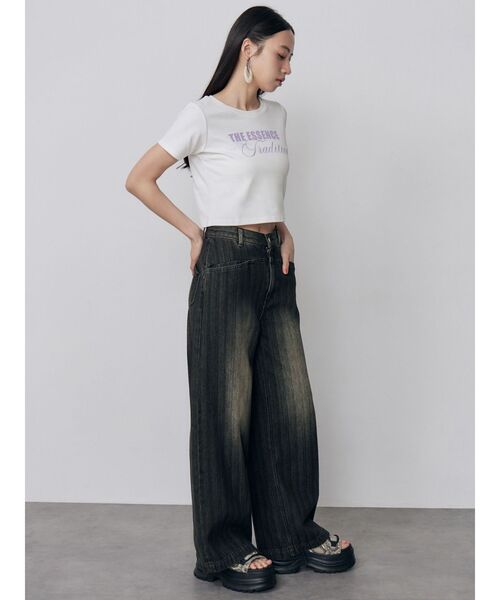 MURUA（ムルーア）の「MIXタイプフェイスクロップドTシャツ（Tシャツ/カットソー・レディース・ピンク/ホワイト/ブラック・FREE）」の14枚目の写真