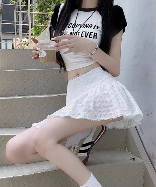 shopnikoniko（ショップニコニコ）の「レースパイピング インパン付き ミニスカート（スカート・レディース・ホワイト・フリー）」の5枚目の写真