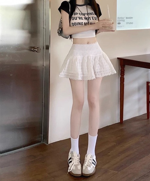 shopnikoniko（ショップニコニコ）の「レースパイピング インパン付き ミニスカート（スカート・レディース・ホワイト・フリー）」の6枚目の写真