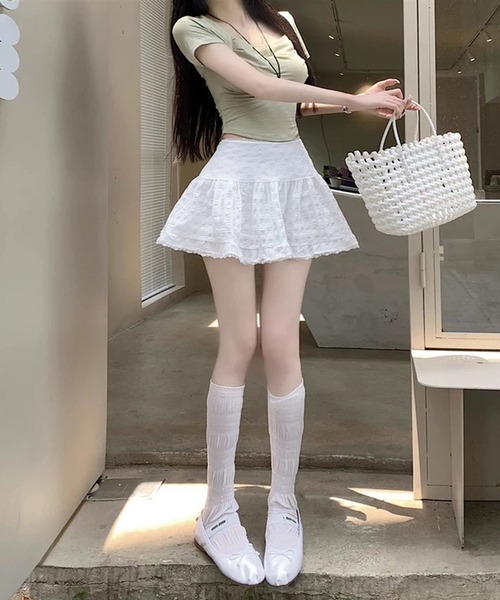 shopnikoniko（ショップニコニコ）の「レースパイピング インパン付き ミニスカート（スカート・レディース・ホワイト・フリー）」の7枚目の写真