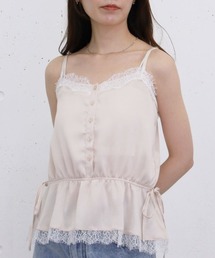 【レース×サテンで華やかに魅せる】レーストリムサテンキャミソール