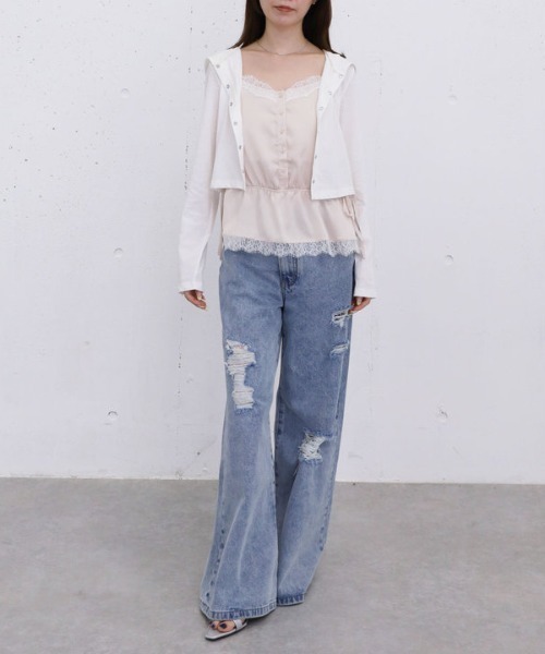 archives(アルシーヴ)の「【レース×サテンで華やかに魅せる】レーストリムサテンキャミソール(シャツ/ブラウス・レディース・グレー/ピンク・MEDIUM)」の5枚目の写真