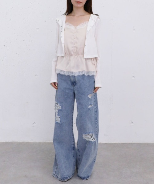 archives(アルシーヴ)の「【レース×サテンで華やかに魅せる】レーストリムサテンキャミソール(シャツ/ブラウス・レディース・グレー/ピンク・MEDIUM)」の6枚目の写真