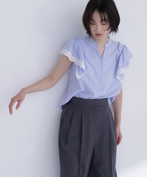 NATURAL BEAUTY BASIC | レーストリムストライプブラウス(シャツ/ブラウス)