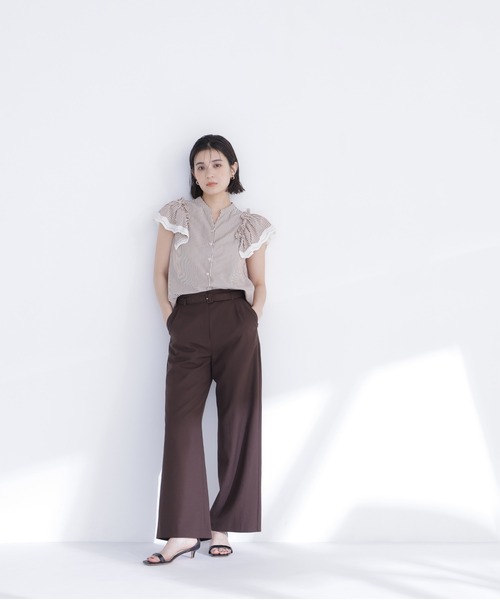 NATURAL BEAUTY BASIC（ナチュラルビューティーベーシック）の「レーストリムストライプブラウス（シャツ/ブラウス・レディース・ピンク系その他2/ブルー系その他2/ブラウン系その他・ﾌﾘ-）」の4枚目の写真