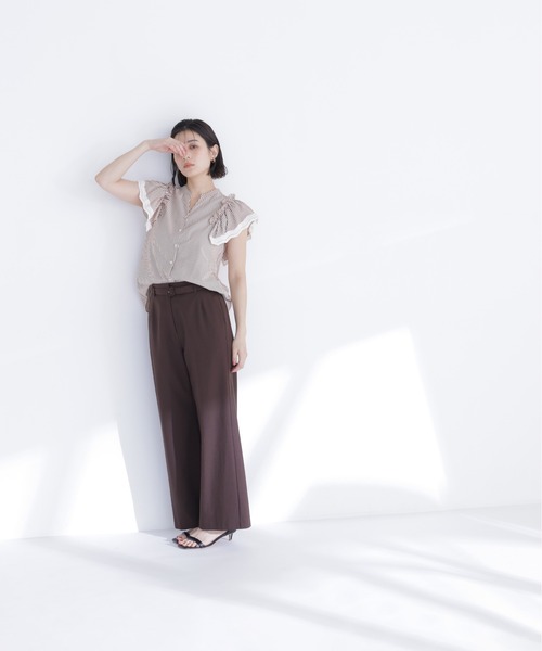 NATURAL BEAUTY BASIC（ナチュラルビューティーベーシック）の「レーストリムストライプブラウス（シャツ/ブラウス・レディース・ピンク系その他2/ブルー系その他2/ブラウン系その他・ﾌﾘ-）」の5枚目の写真