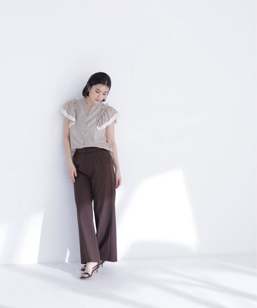 NATURAL BEAUTY BASIC（ナチュラルビューティーベーシック）の「レーストリムストライプブラウス（シャツ/ブラウス・レディース・ピンク系その他2/ブルー系その他2/ブラウン系その他・ﾌﾘ-）」の7枚目の写真