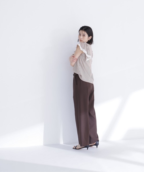 NATURAL BEAUTY BASIC（ナチュラルビューティーベーシック）の「レーストリムストライプブラウス（シャツ/ブラウス・レディース・ピンク系その他2/ブルー系その他2/ブラウン系その他・ﾌﾘ-）」の9枚目の写真