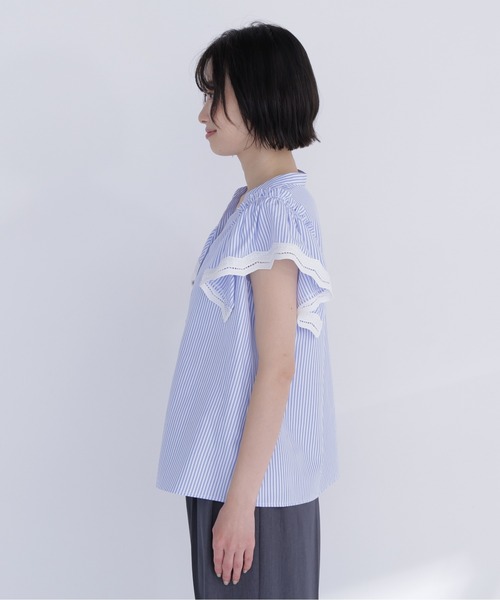 NATURAL BEAUTY BASIC（ナチュラルビューティーベーシック）の「レーストリムストライプブラウス（シャツ/ブラウス・レディース・ピンク系その他2/ブルー系その他2/ブラウン系その他・ﾌﾘ-）」の18枚目の写真