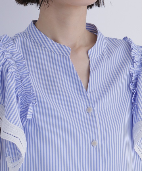 NATURAL BEAUTY BASIC（ナチュラルビューティーベーシック）の「レーストリムストライプブラウス（シャツ/ブラウス・レディース・ピンク系その他2/ブルー系その他2/ブラウン系その他・ﾌﾘ-）」の20枚目の写真