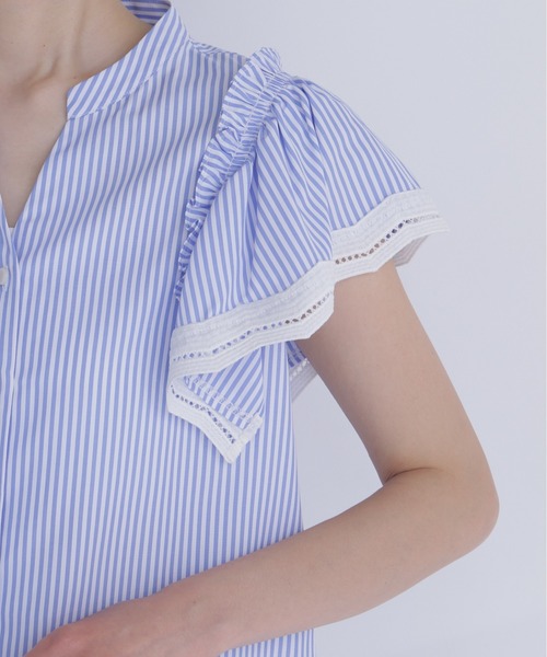 NATURAL BEAUTY BASIC（ナチュラルビューティーベーシック）の「レーストリムストライプブラウス（シャツ/ブラウス・レディース・ピンク系その他2/ブルー系その他2/ブラウン系その他・ﾌﾘ-）」の21枚目の写真